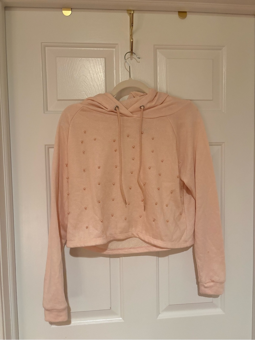 Gypsies & Moondust Blush Pink Cropped Hoodie with Bead Embellishments